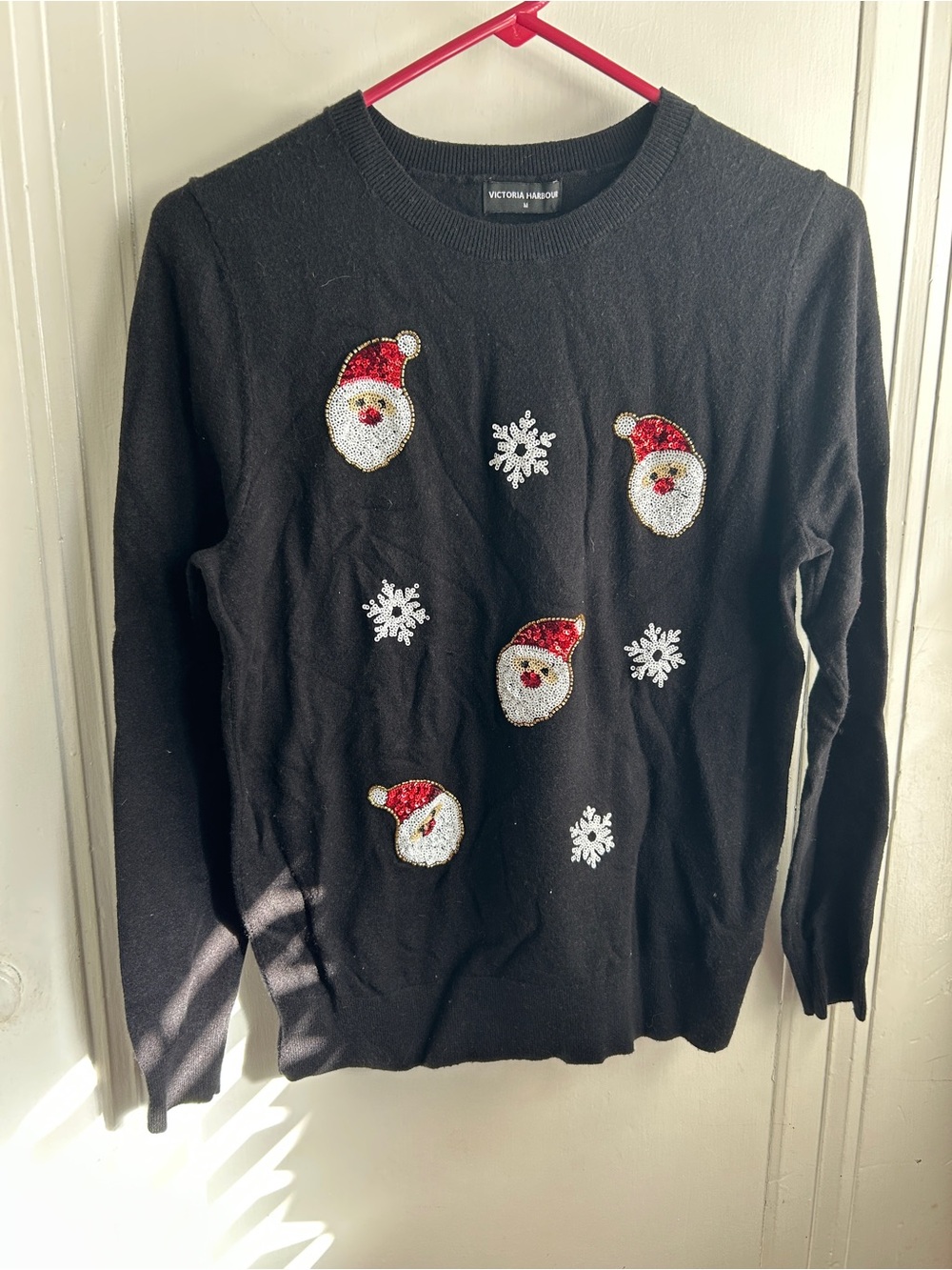 Victoria Harbor Black Sequin Santa Crewneck Sweater for Men